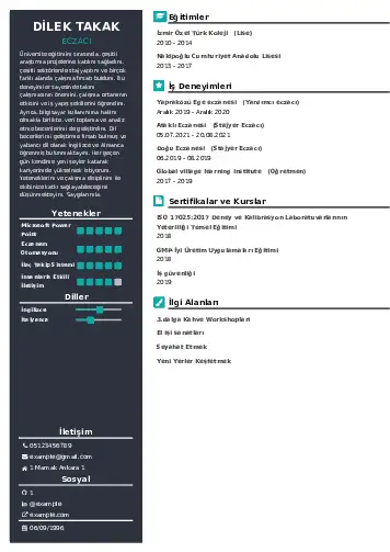 Eczacı CV Örnekleri cv indir